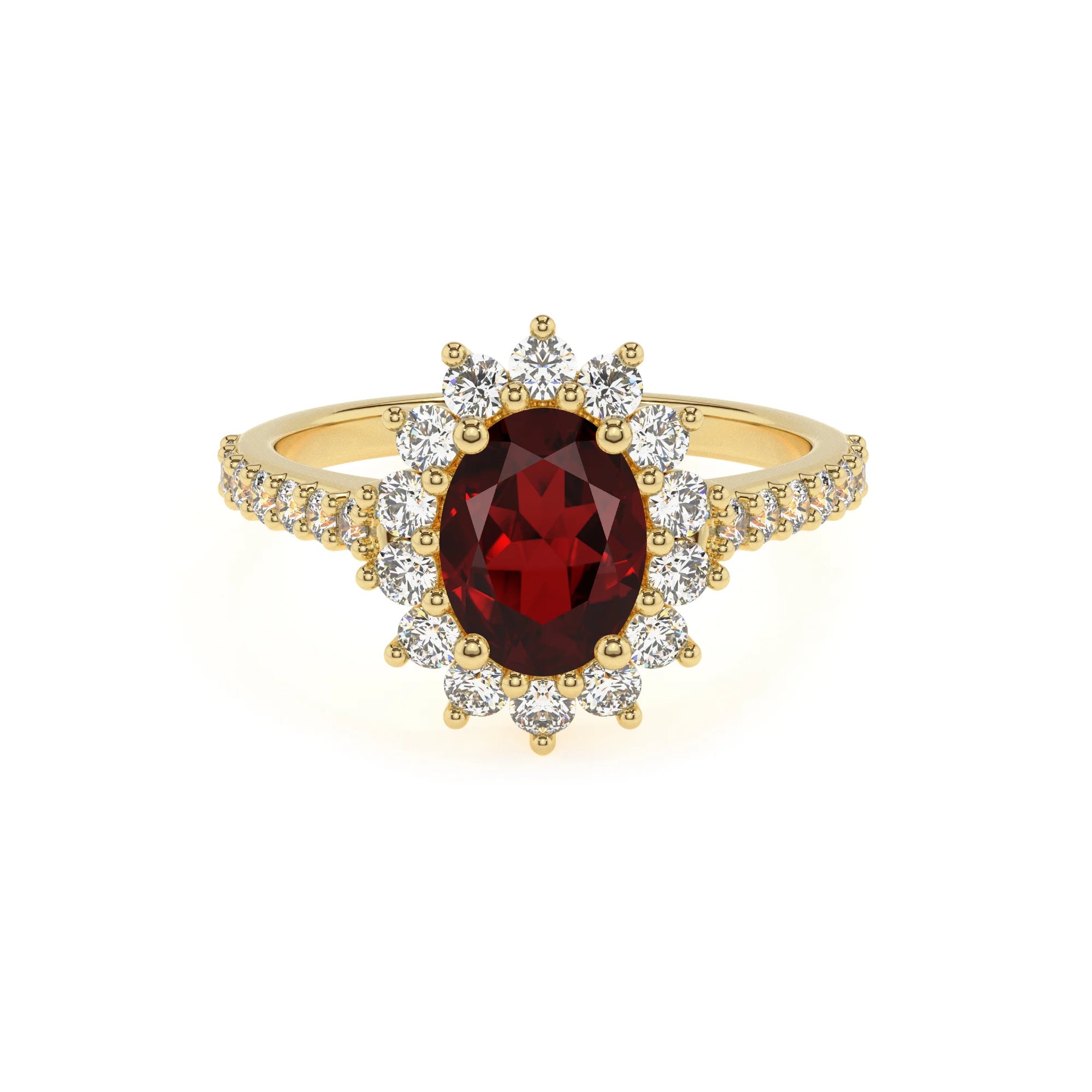 natural garnet oval solitaire rings in yellow gold 