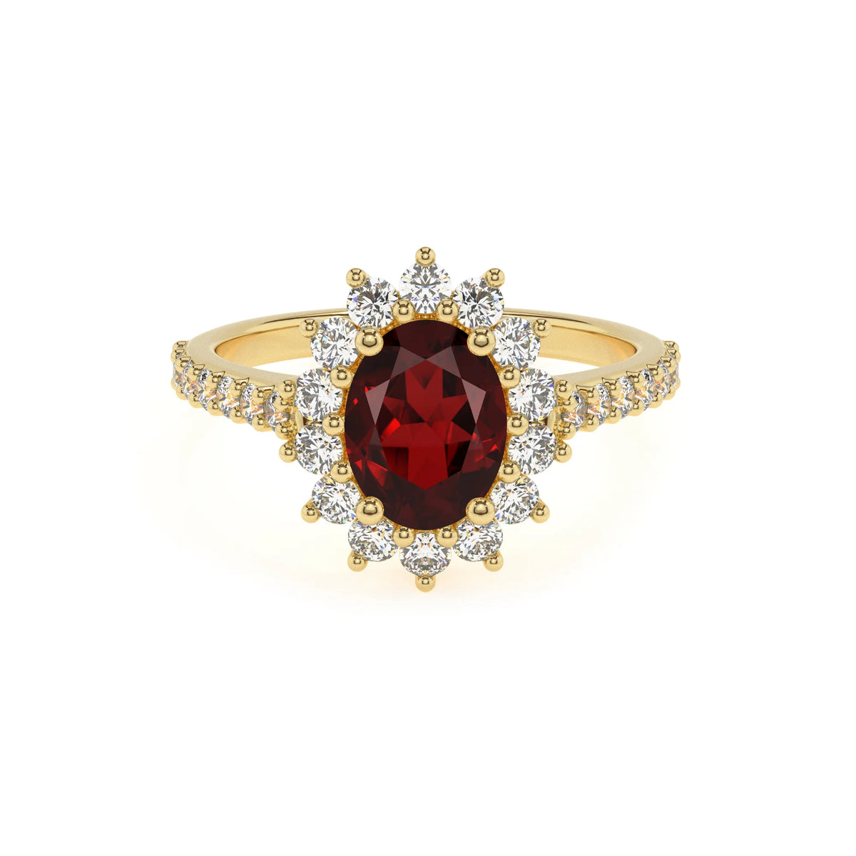 natural garnet oval solitaire rings in yellow gold 