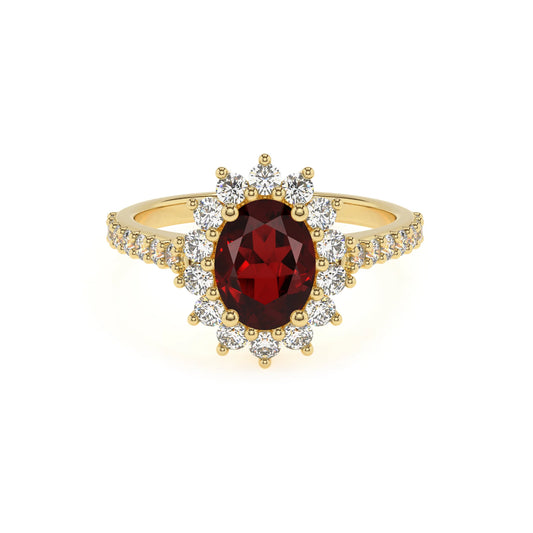 natural garnet oval solitaire rings in yellow gold 