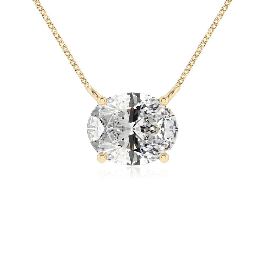 lab grown moissanite oval solitaire necklaces in yellow gold 