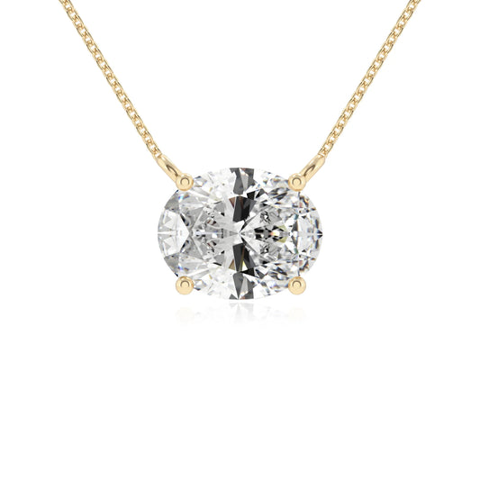 lab grown moissanite oval solitaire necklaces in yellow gold 