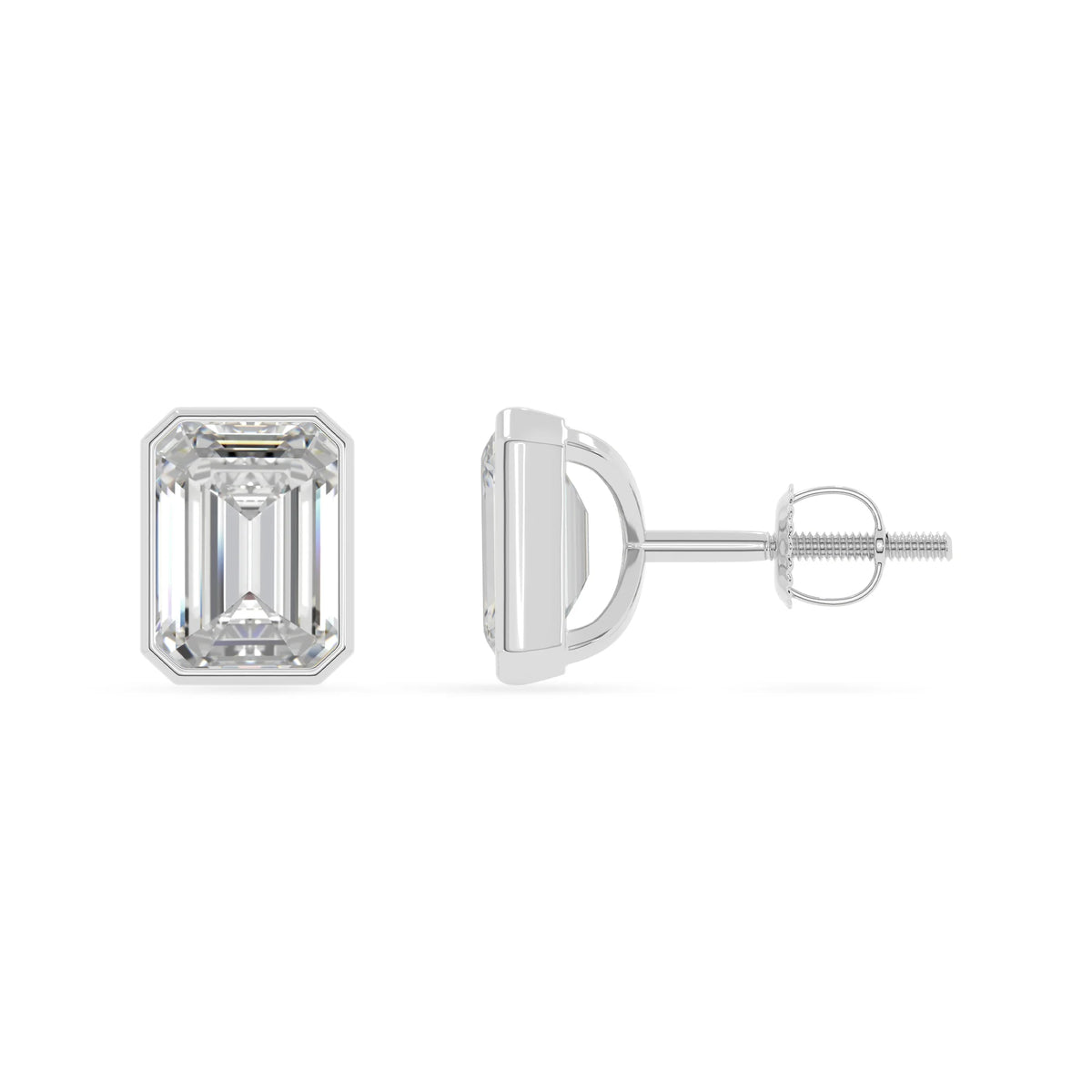 Lab Grown Moissanite Emerald-Cut Solitaire Stud Earrings