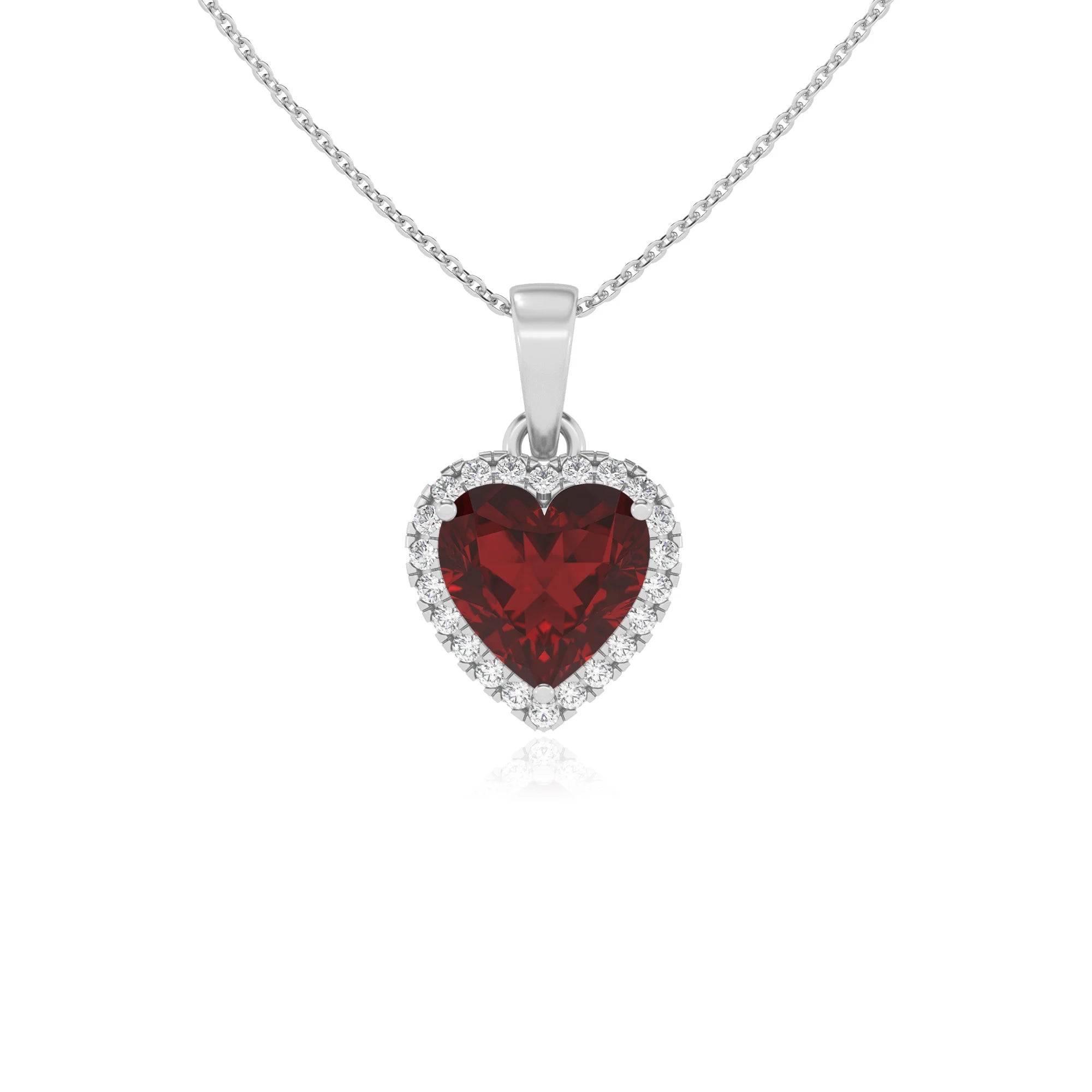 natural garnet heart solitaire necklaces in white gold 