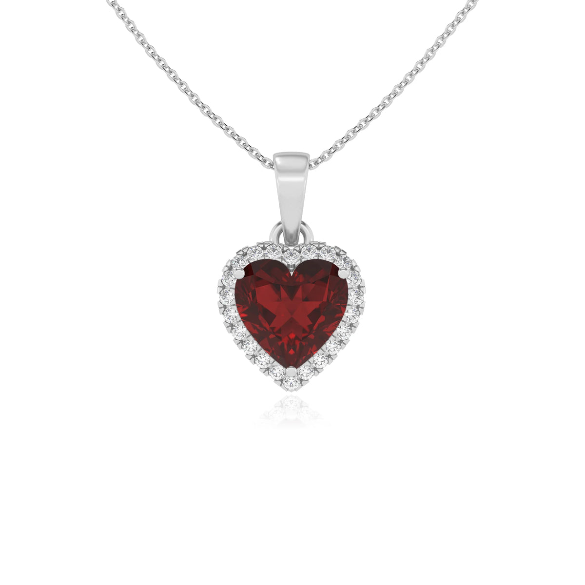 natural garnet heart solitaire necklaces in white gold 