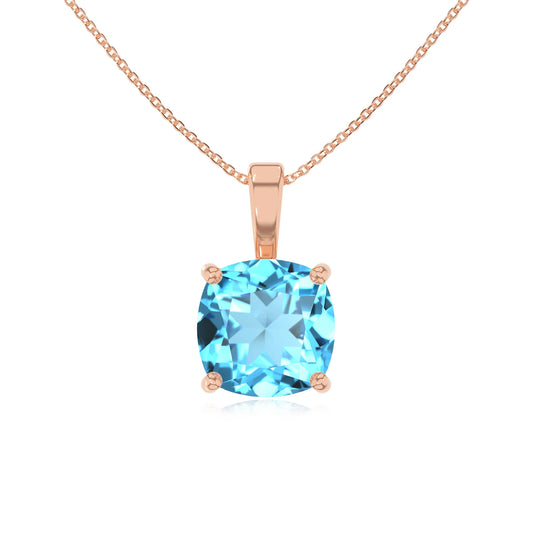 natural swiss-blue-topaz cushion solitaire necklaces in rose gold 