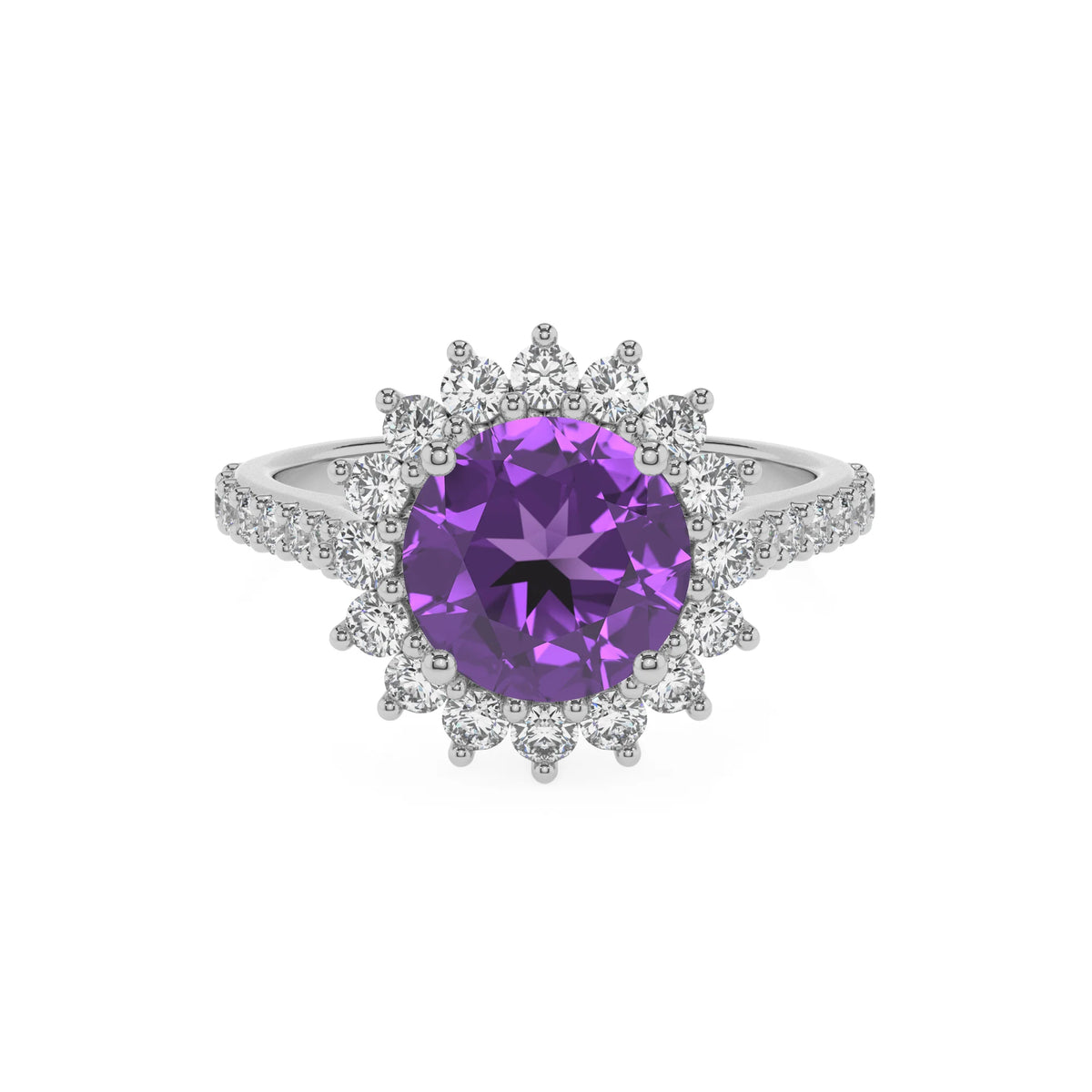 lab grown amethyst round solitaire rings in platinum 