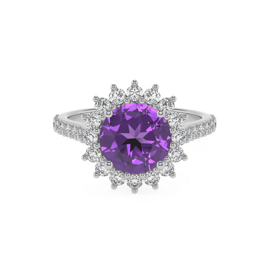 lab grown amethyst round solitaire rings in platinum 