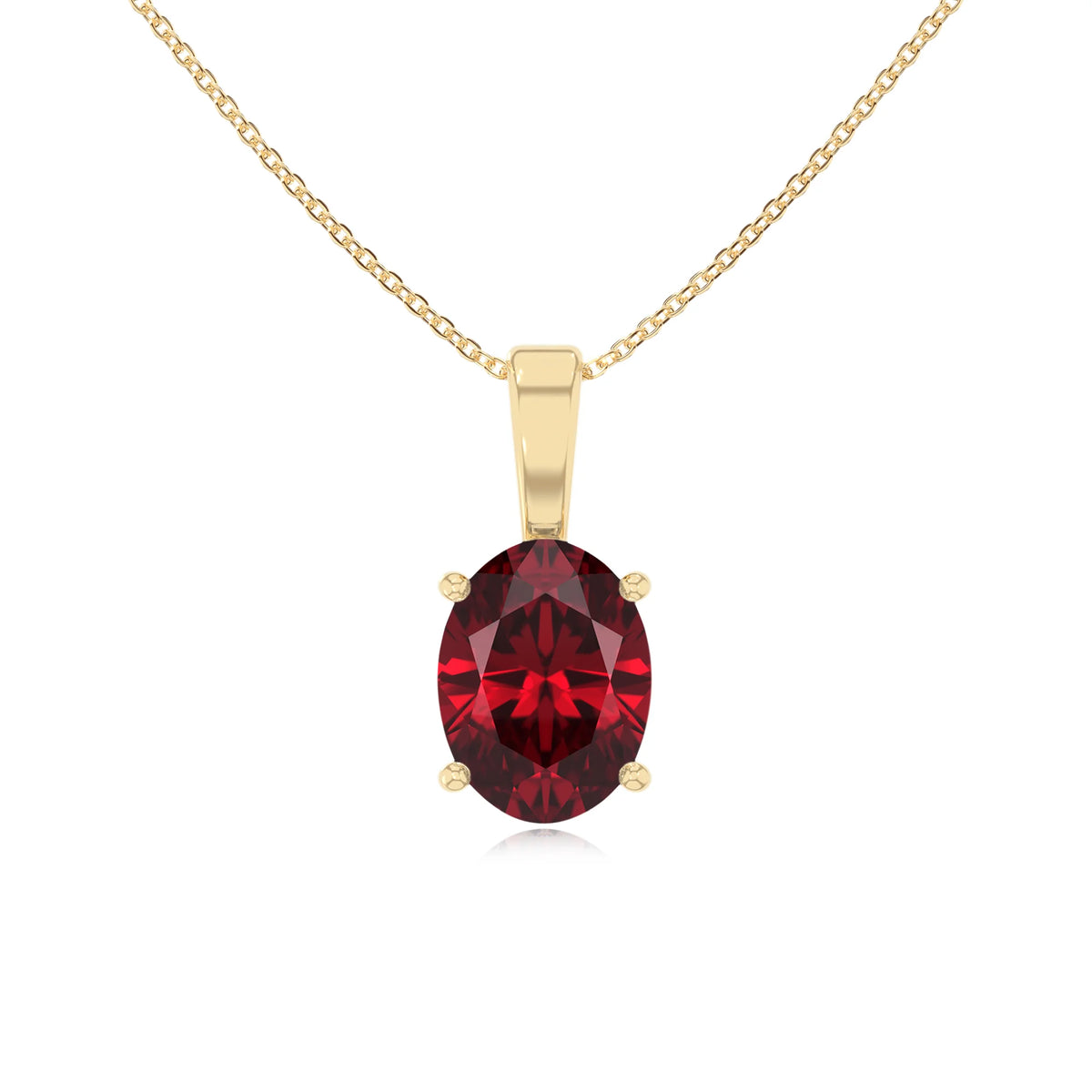 lab grown ruby oval solitaire necklaces in white gold 