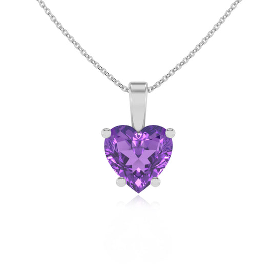 lab grown amethyst heart solitaire necklaces in platinum 