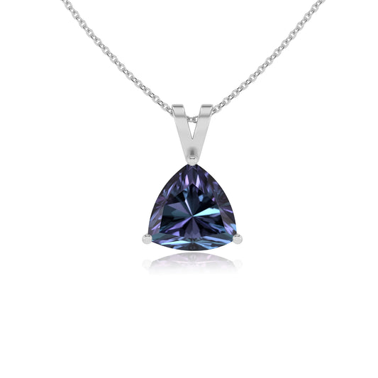 lab grown alexandrite trillion solitaire v-bale necklaces in sterling silver 