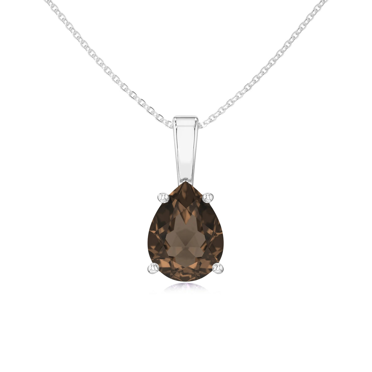 natural smoky-quartz pear solitaire necklaces in white gold 