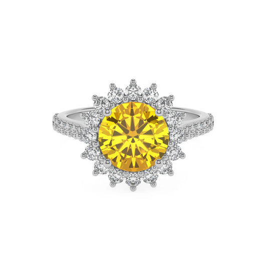 lab grown yellow-sapphire round solitaire rings in sterling silver 