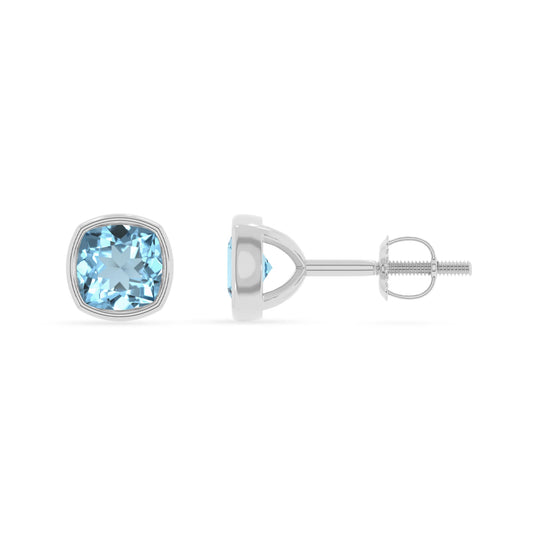 lab grown aquamarine cushion stud earrings in platinum 