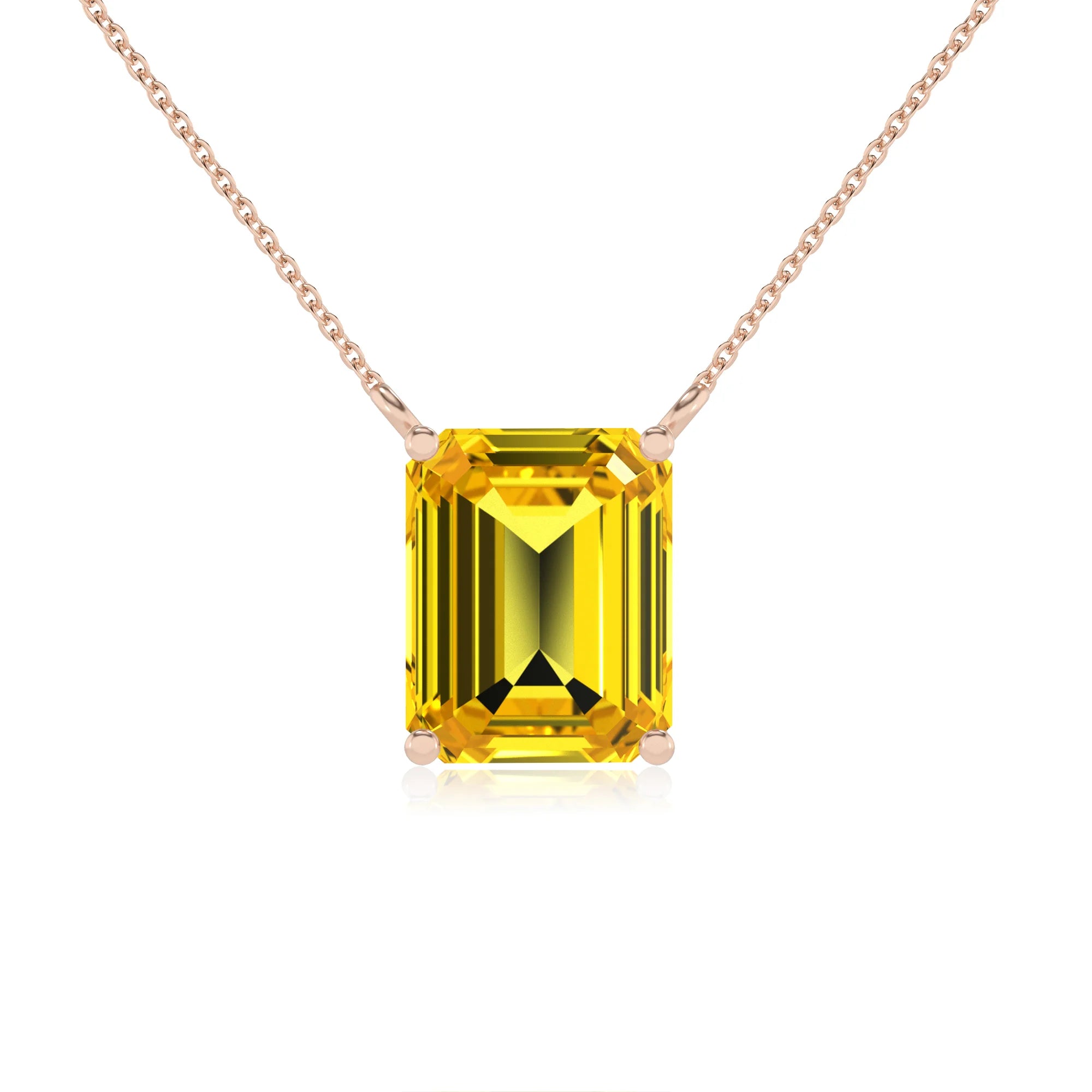 lab grown yellow-sapphire emerald cut solitaire necklaces in rose gold 