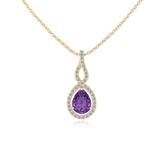 lab grown amethyst pear necklaces in yellow gold 