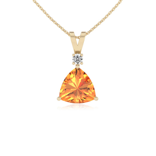 lab grown citrine trillion solitaire v-bale necklaces in yellow gold 