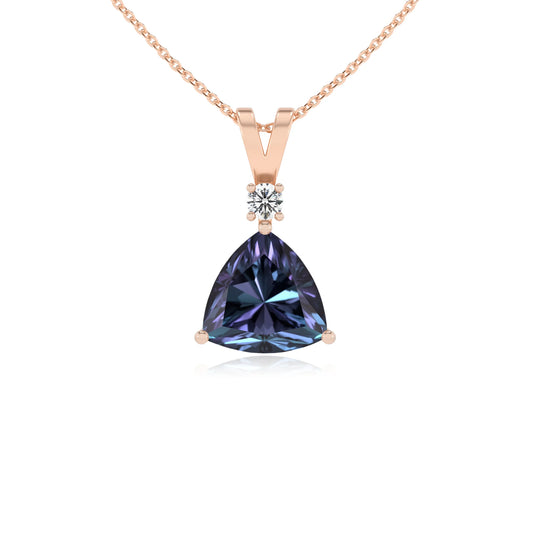 lab grown alexandrite trillion solitaire v-bale necklaces in rose gold 