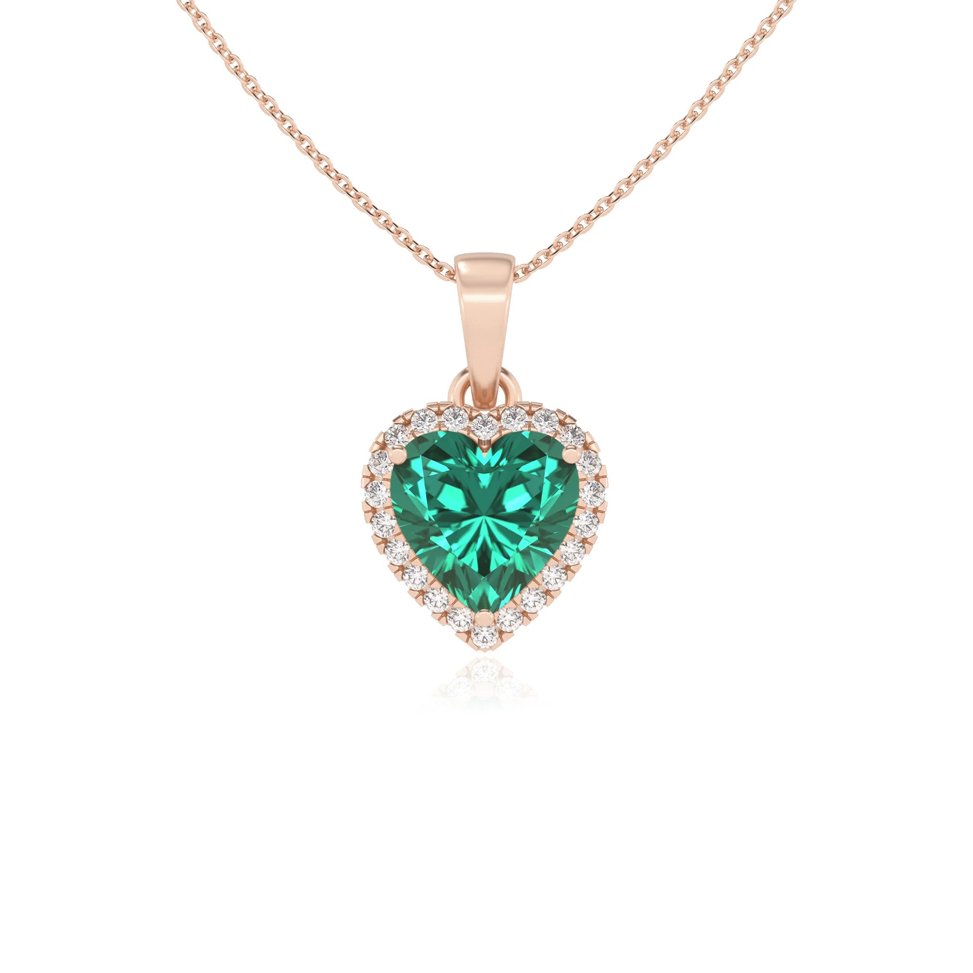 lab grown emerald heart solitaire necklaces in rose gold 