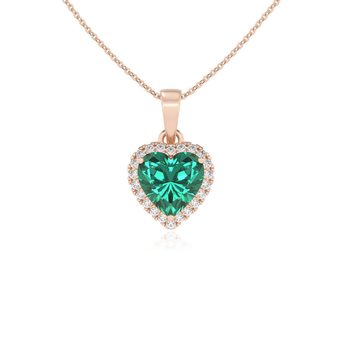 lab grown emerald heart solitaire necklaces in rose gold 