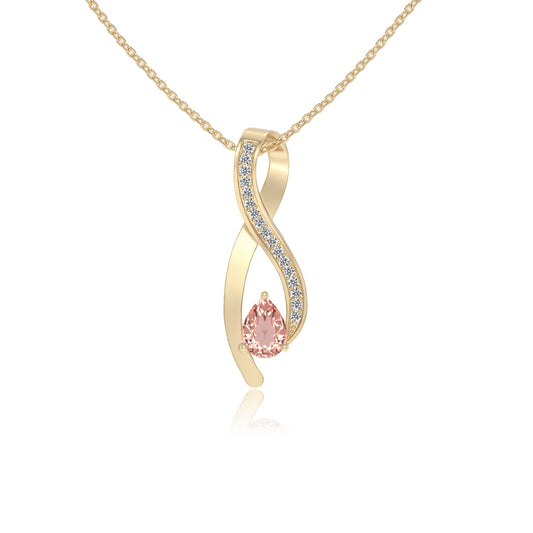 lab grown morganite pear solitaire necklaces in yellow gold 