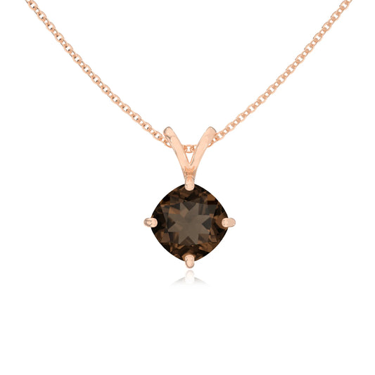 natural smoky-quartz cushion solitaire v-bale necklaces in rose gold 