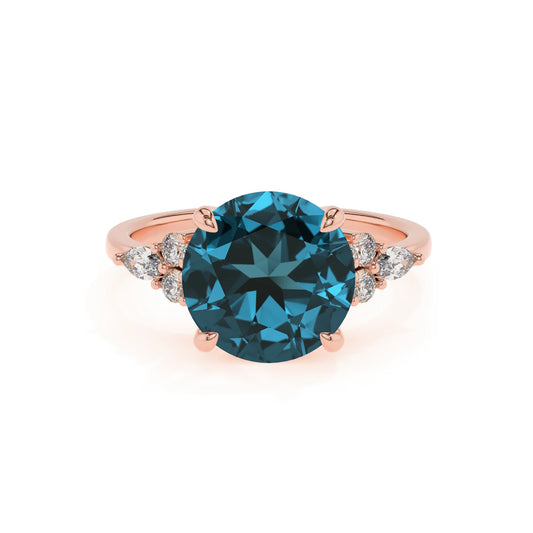 natural london-blue-topaz round solitaire rings in rose gold 