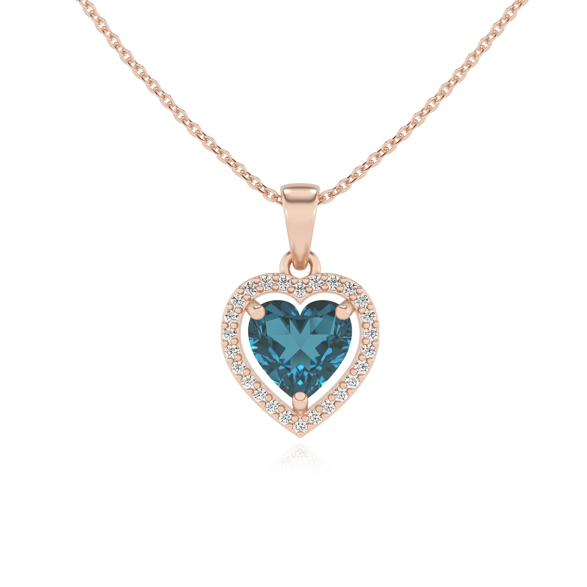natural london-blue-topaz heart solitaire necklaces in rose gold 
