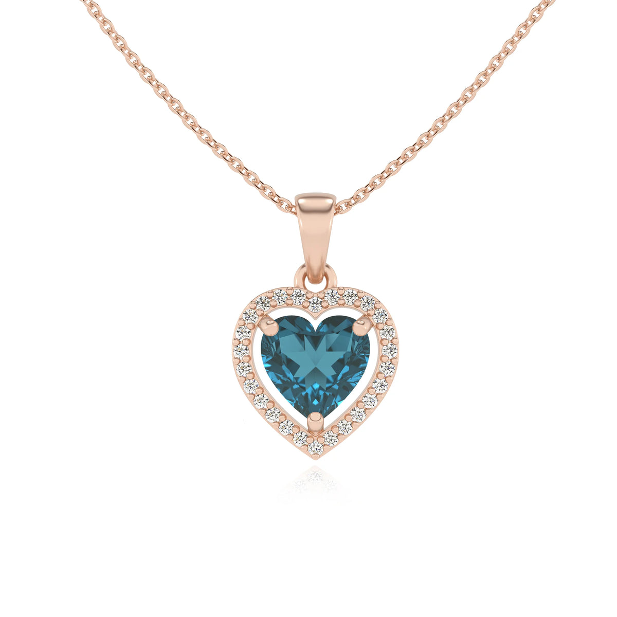 natural london-blue-topaz heart solitaire necklaces in rose gold 