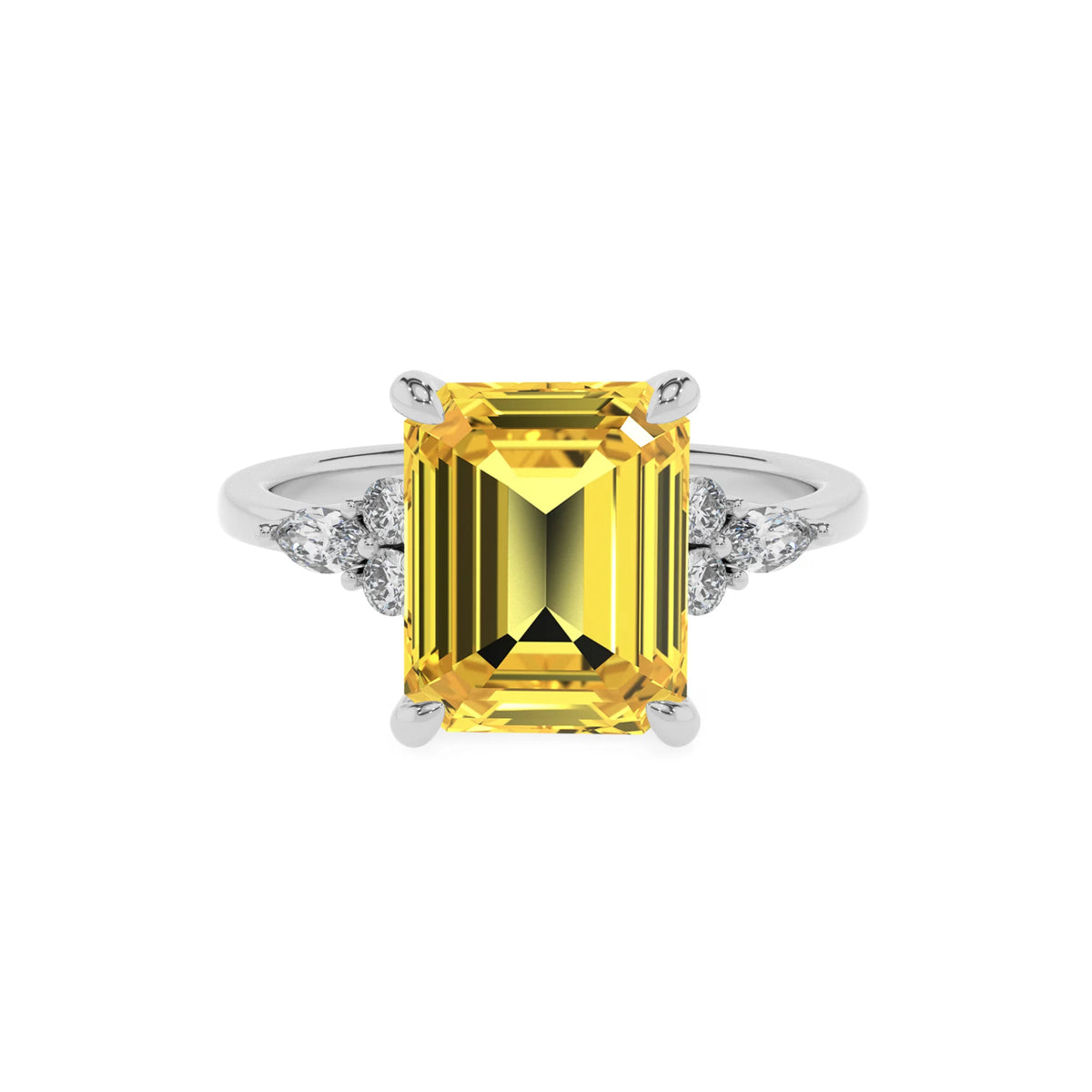 lab grown yellow-sapphire emerald cut solitaire rings in sterling silver 