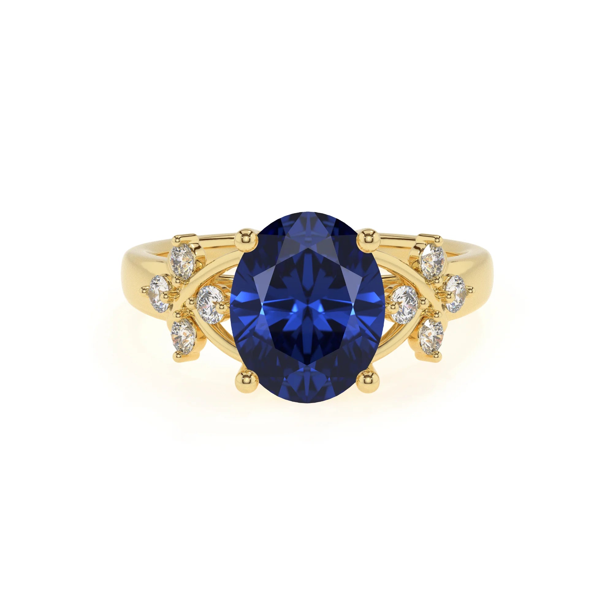 lab grown blue-sapphire oval solitaire rings in yellow gold 