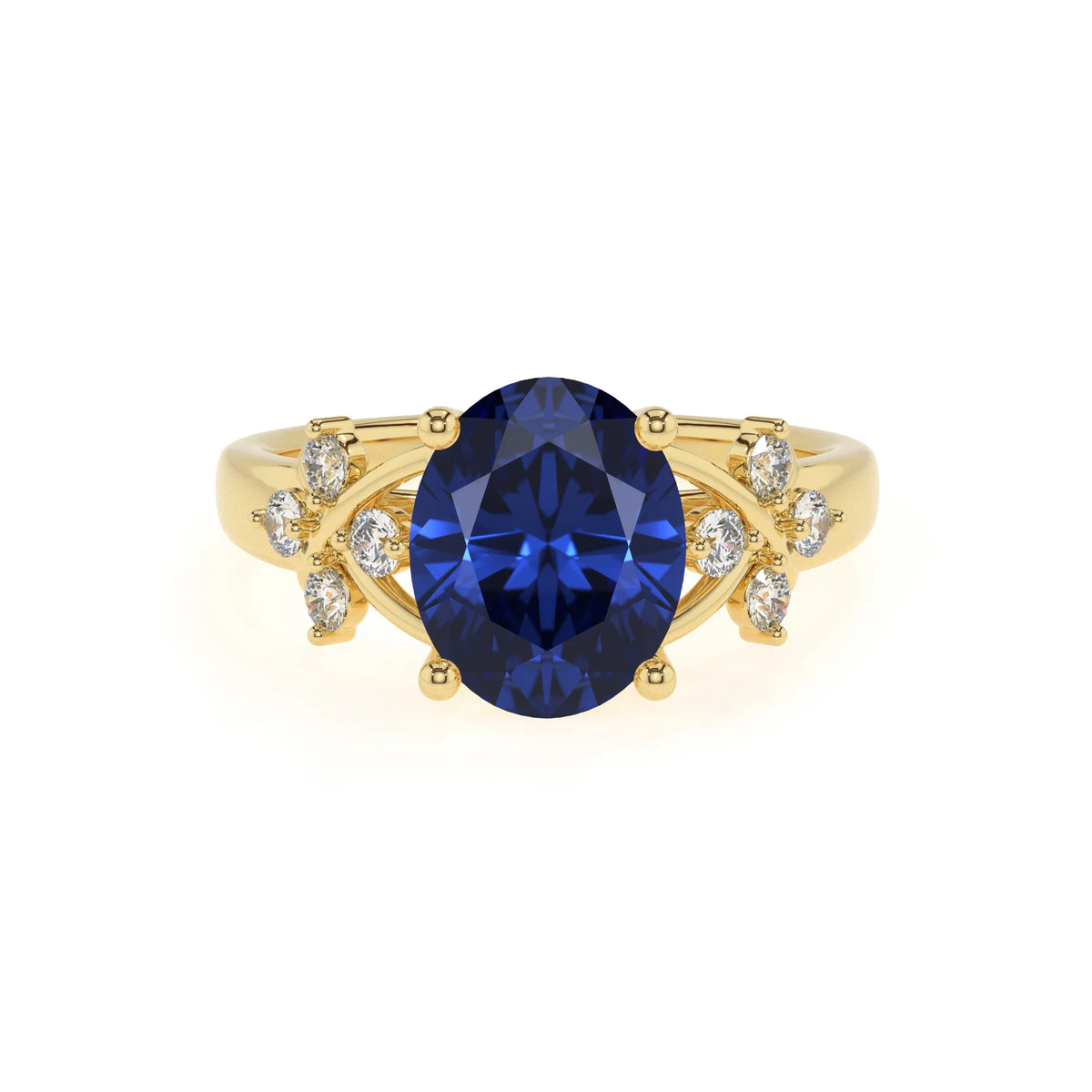 lab grown blue-sapphire oval solitaire rings in yellow gold 