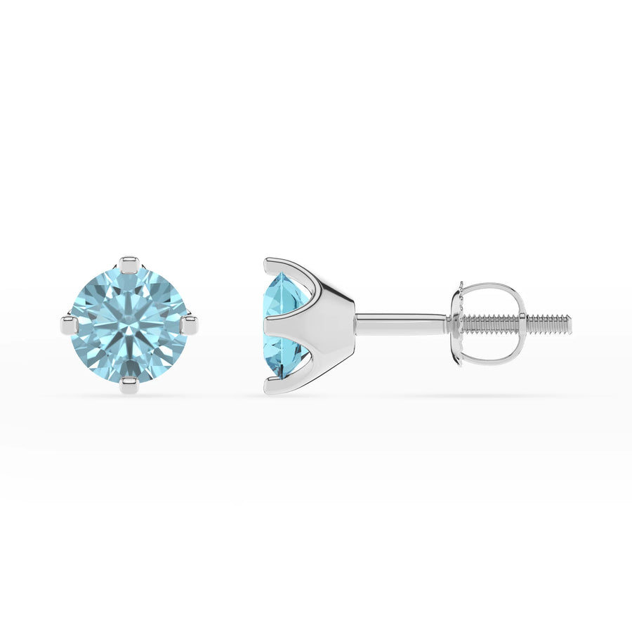 lab grown aquamarine round stud earrings in white gold 