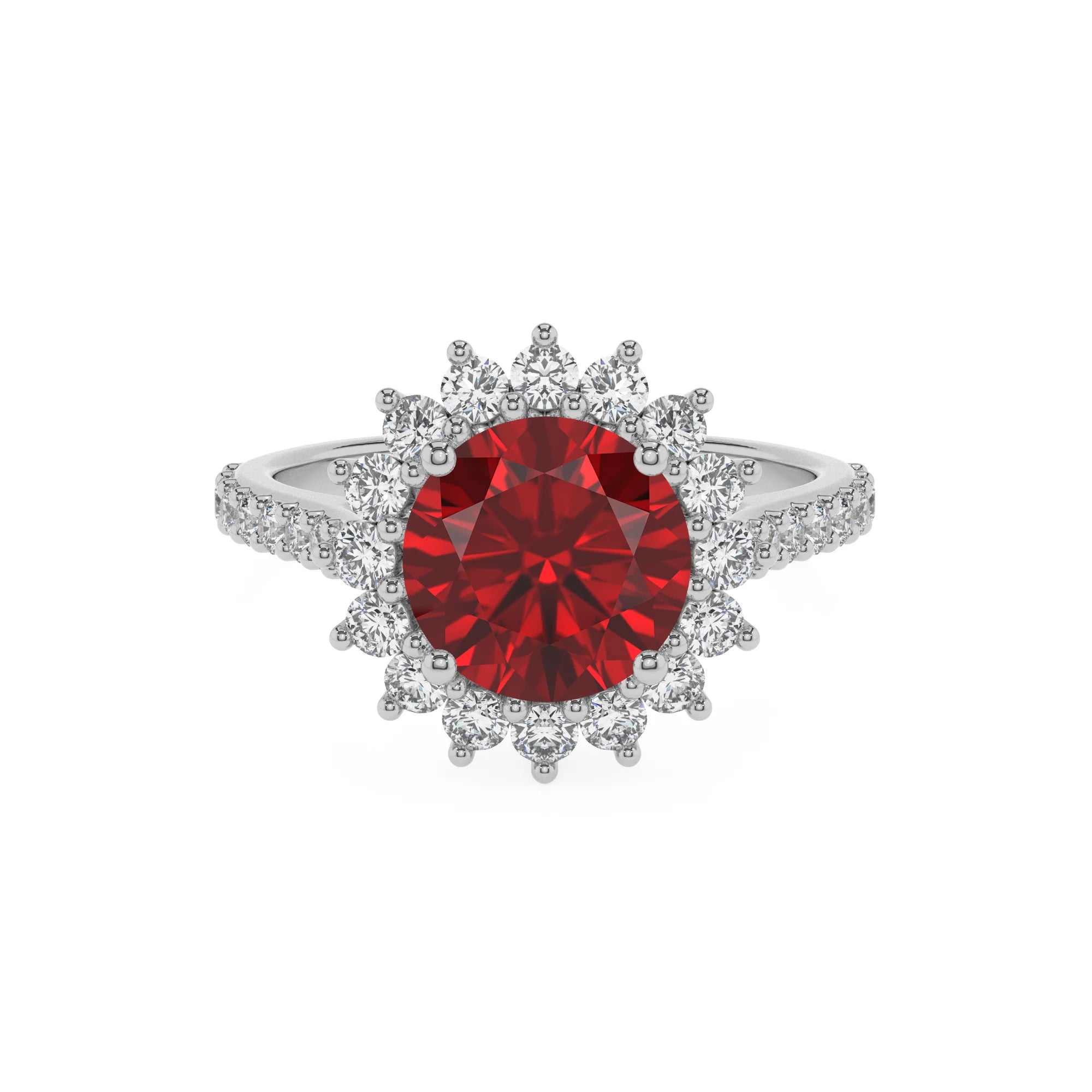 lab grown ruby round solitaire rings in white gold 