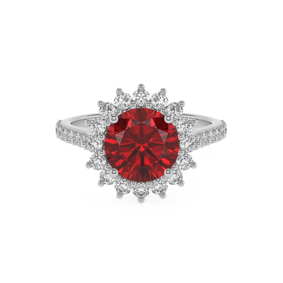 lab grown ruby round solitaire rings in white gold 