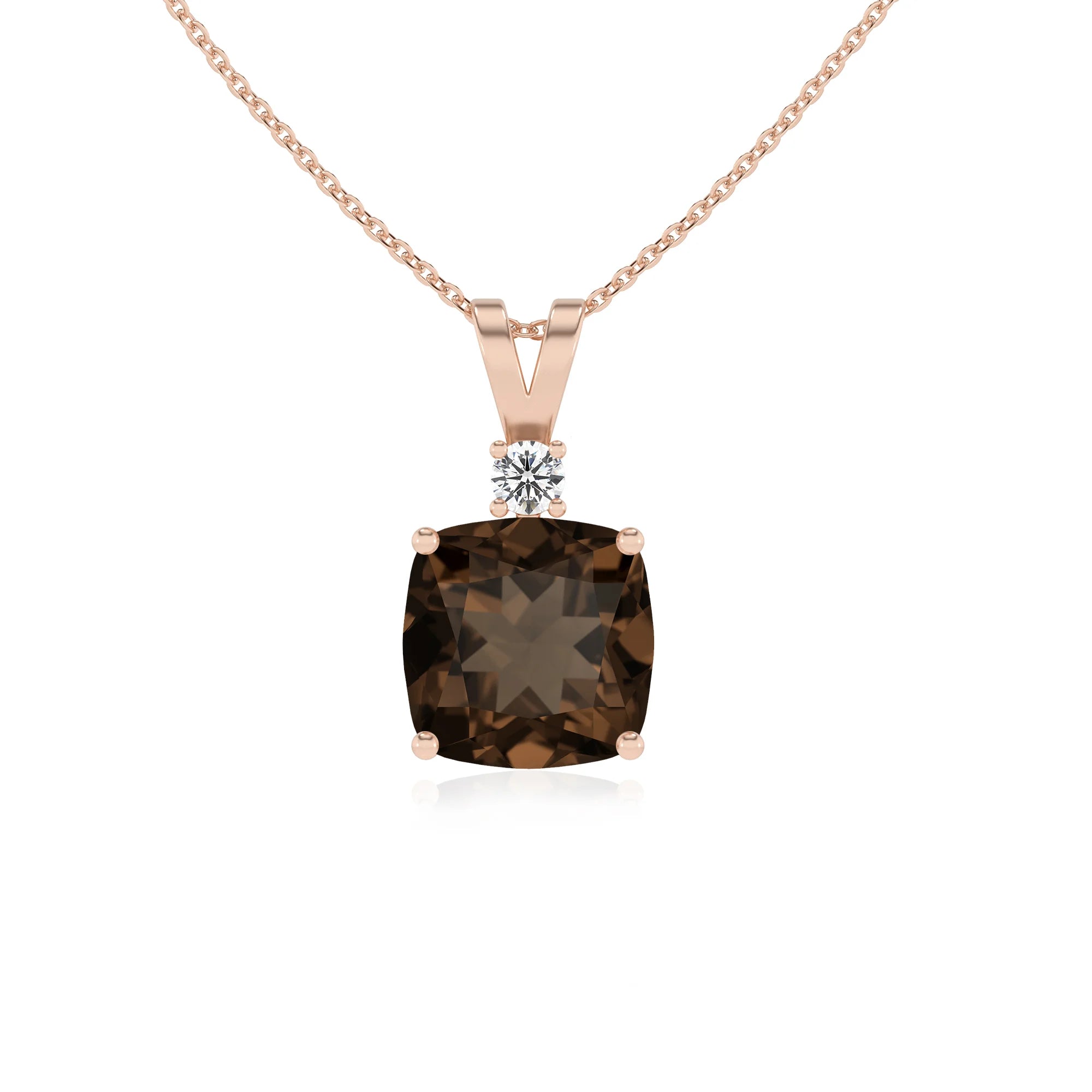 natural smoky-quartz cushion solitaire v-bale necklaces in rose gold 