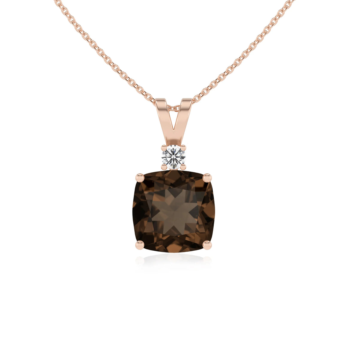 natural smoky-quartz cushion solitaire v-bale necklaces in rose gold 