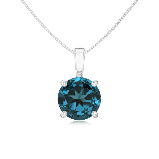 natural london-blue-topaz round solitaire necklaces in sterling silver 