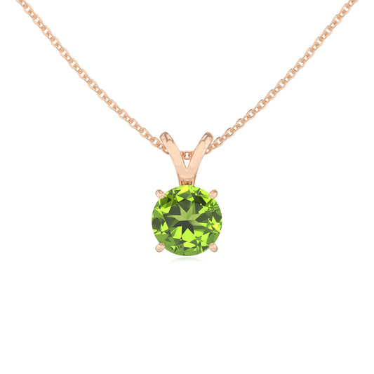 natural peridot round solitaire v-bale necklaces in rose gold 