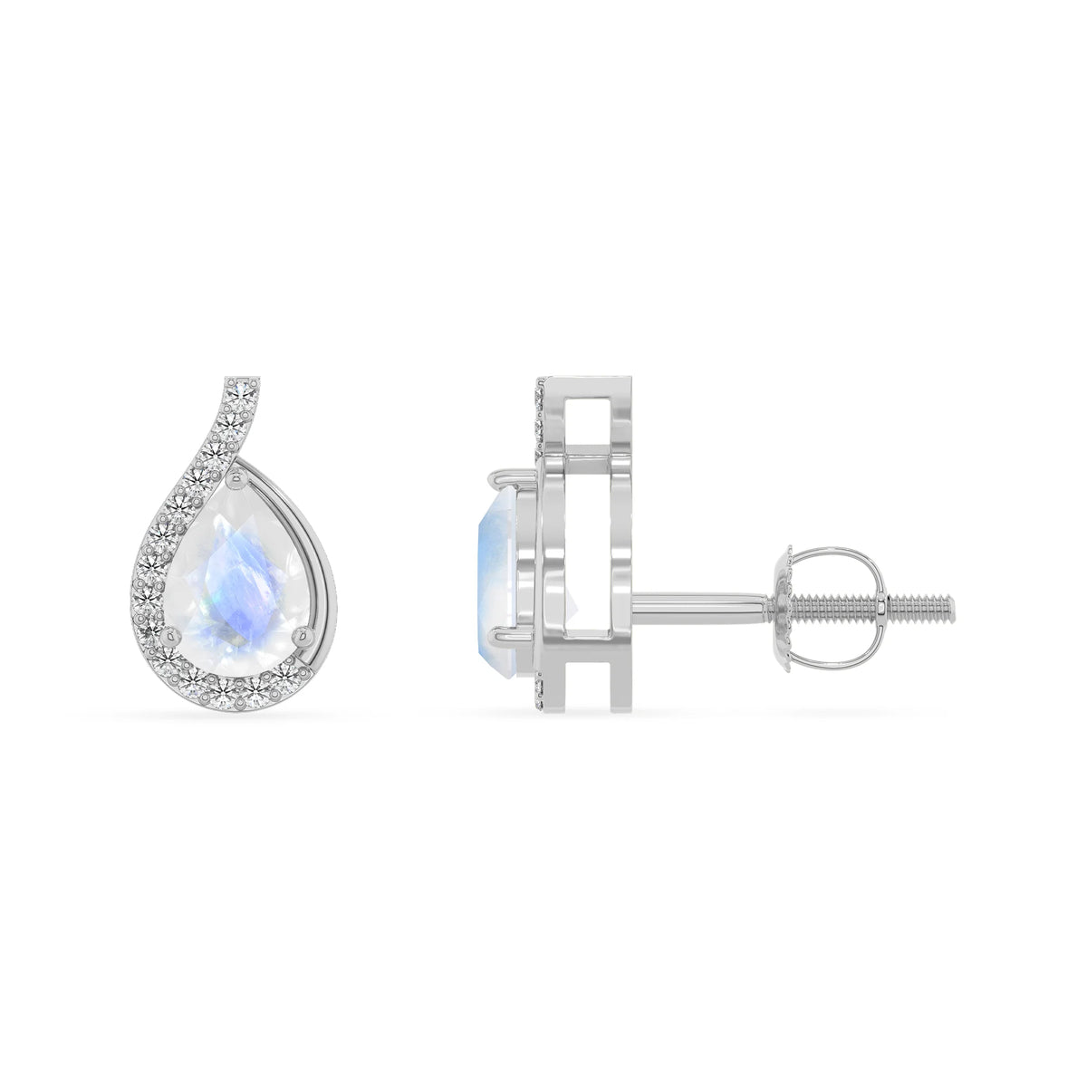 natural rainbow moonstone pear stud earrings in sterling silver 