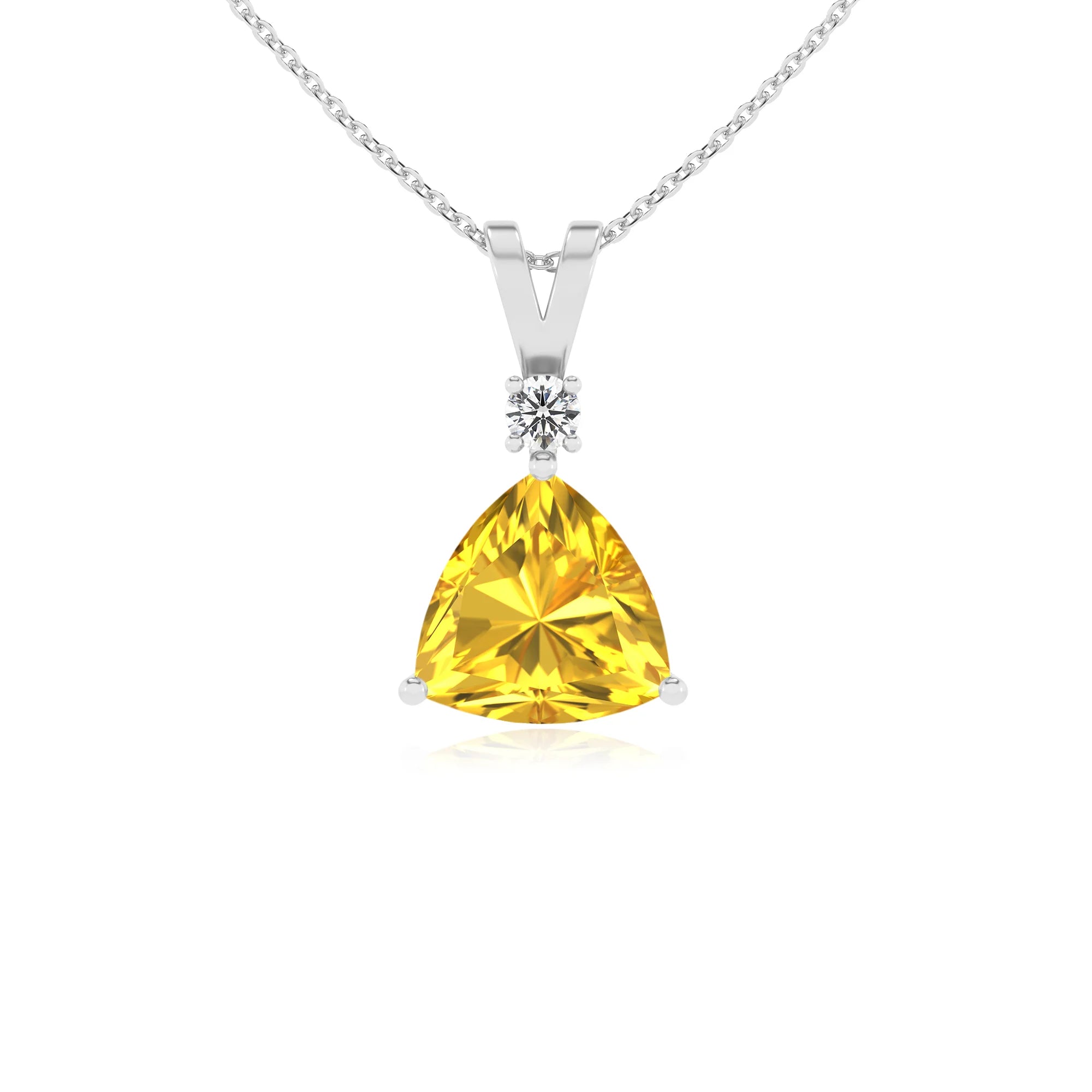 lab grown yellow-sapphire trillion solitaire v-bale necklaces in platinum 