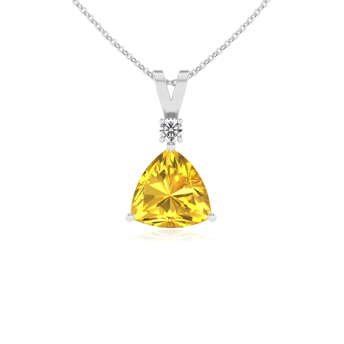 lab grown yellow-sapphire trillion solitaire v-bale necklaces in platinum 