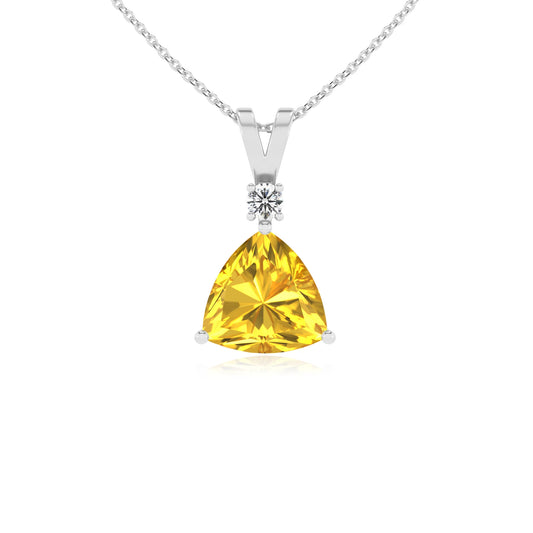 lab grown yellow-sapphire trillion solitaire v-bale necklaces in platinum 