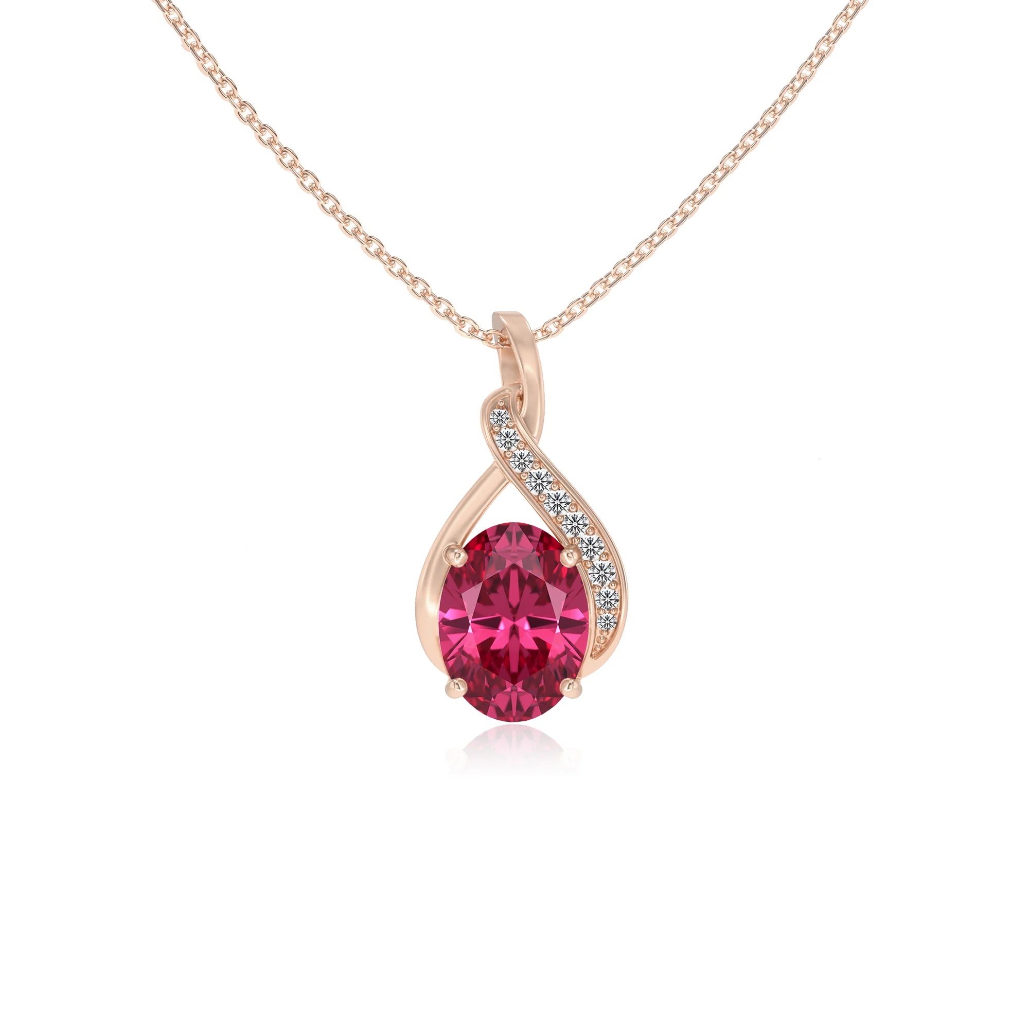 lab grown pink-tourmaline oval solitaire necklaces in rose gold 