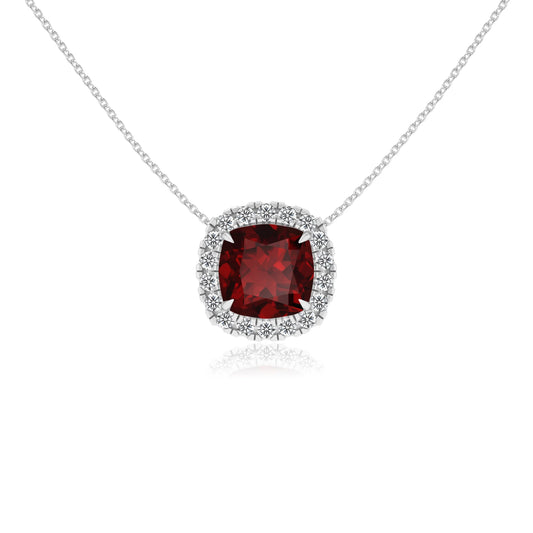 natural garnet cushion solitaire necklaces in white gold 