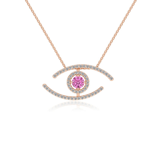 lab grown pink-sapphire round solitaire necklaces in rose gold 
