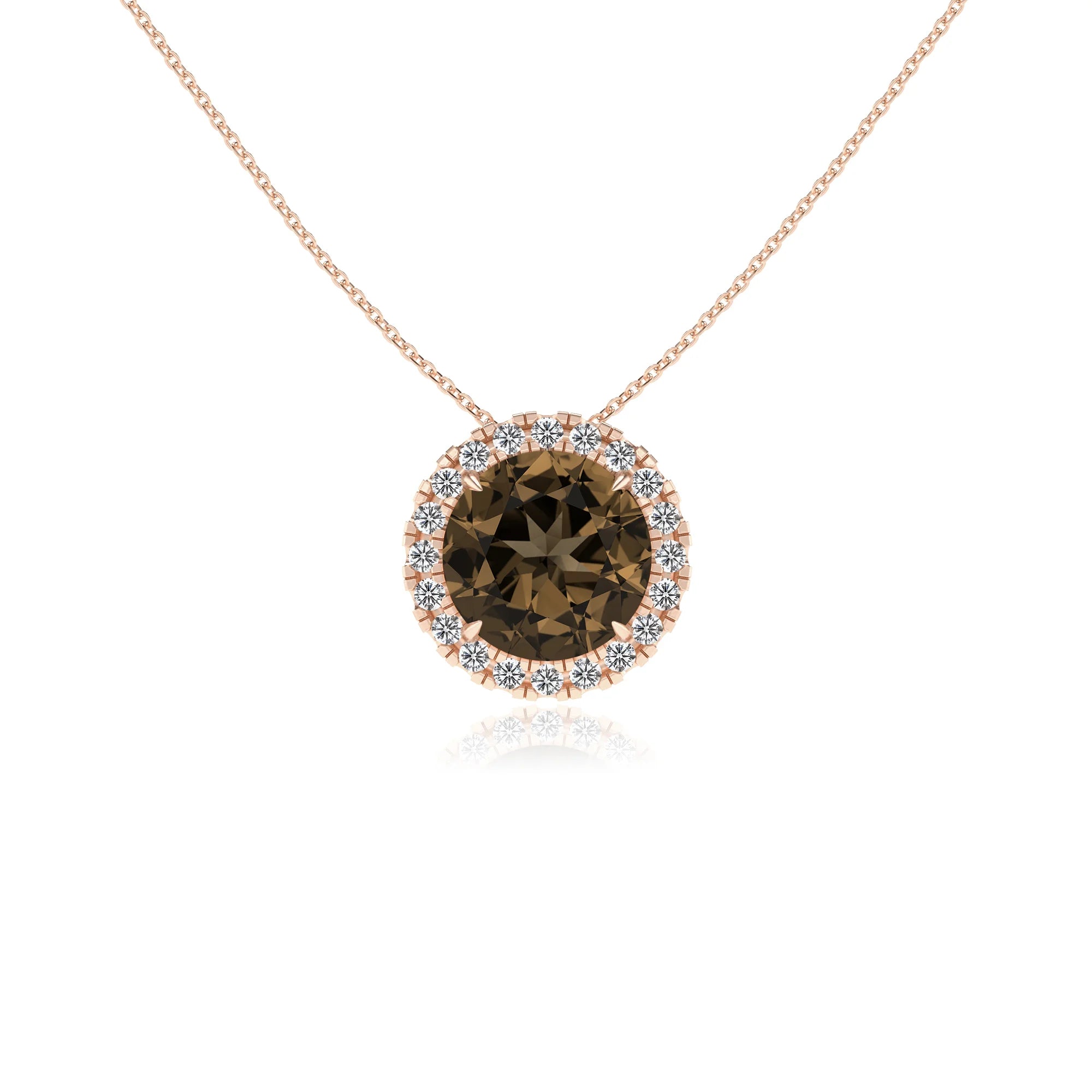 natural smoky quartz round solitaire necklaces in rose gold 