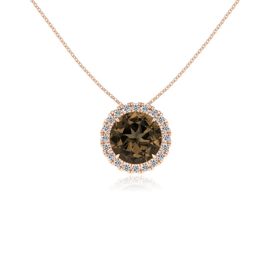 natural smoky quartz round solitaire necklaces in rose gold 