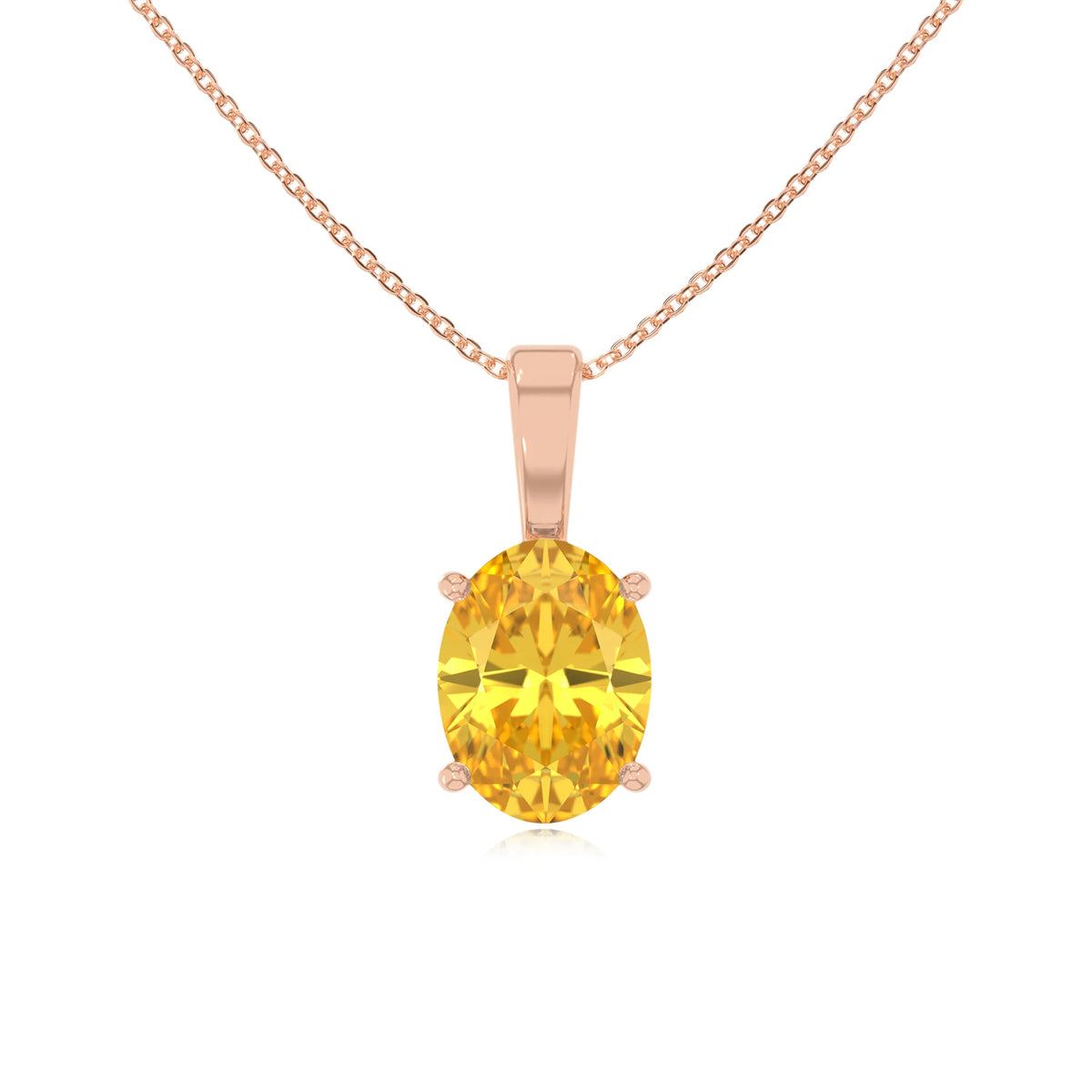 lab grown yellow-sapphire oval solitaire necklaces in rose gold 