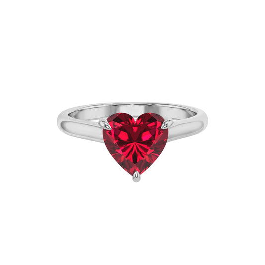lab grown ruby heart solitaire rings in sterling silver 