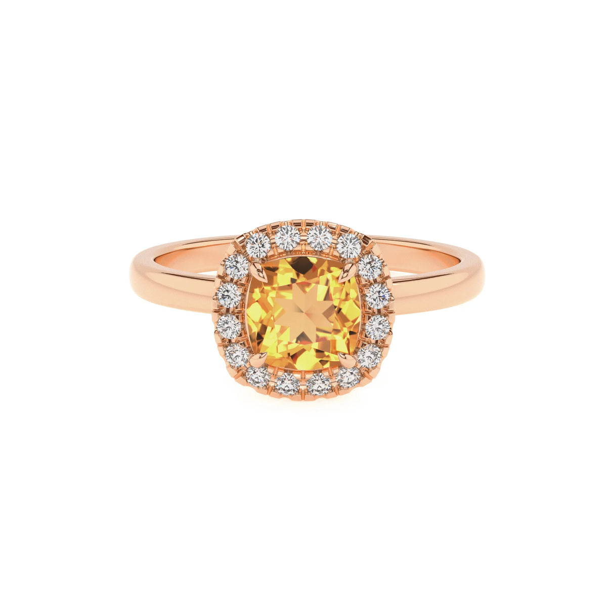 lab grown citrine cushion solitaire rings in rose gold 